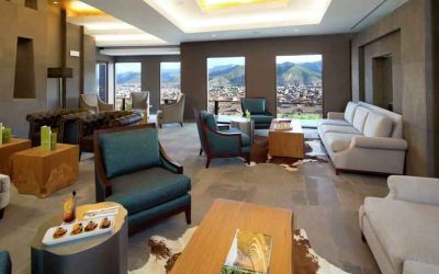 Lobby workspace at the Hilton Garden Inn Cusco, Peru.