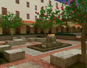 Outdoor space with firepit at the Hilton Garden Inn Cusco, Peru.