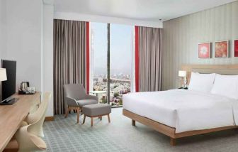 King superior room with desk at the Hilton Garden Inn Muscat Al Khuwair.