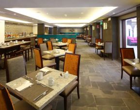 Restaurant area perfect as workspace at the Hilton Garden Inn Muscat Al Khuwair.