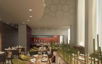 Dining area perfect for co-working at the Hilton Garden Inn Al Jubail.