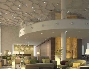 Spacious hotel lobby perfect as workspace at the Hilton Garden Inn Al Jubail.