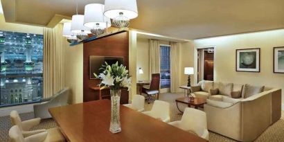 Living room with working station at the Conrad Makkah.