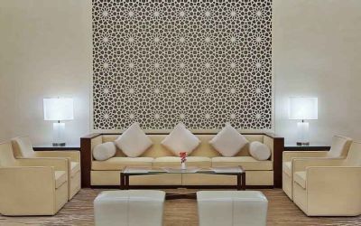Beautiful hotel workspace with sofas at the Hilton Makkah Convention Hotel.