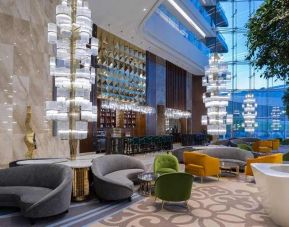 comfortable lobby and lounge area ideal for coworking at Hilton Astana.
