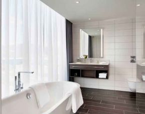 Guest bathroom at the Hilton Garden Inn Zurich Limmattal.