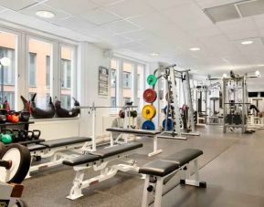 Fully equipped fitness center at the Hilton Stockholm Slussen.