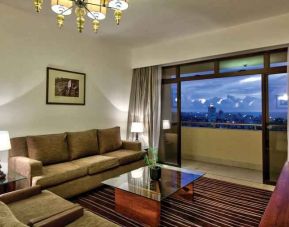 Beautiful deluxe suite with balcony at the Hilton Colombo Residence.