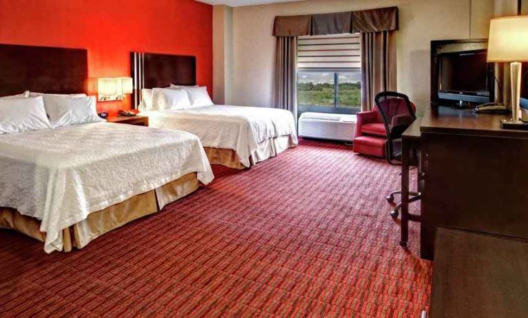 Two queen beds with work desk at Hampton Inn & Suites Lebanon.