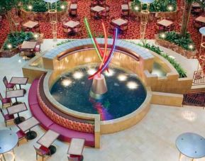 Beautiful hotel workspace with fountain at the Embassy Suite by Hilton Charlotte-Concord- Golf Resort & Spa.