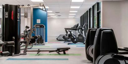 Fully equipped fitness center at the Sheraton Miami Airport Hotel.