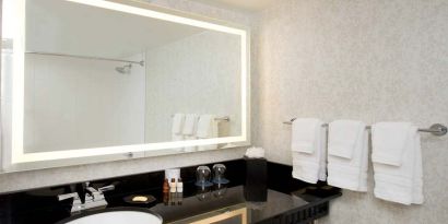 Guest bathroom at the Sheraton Miami Airport Hotel.