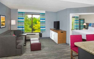 Living room perfect as workspace at Hampton Inn & Suites Annapolis.