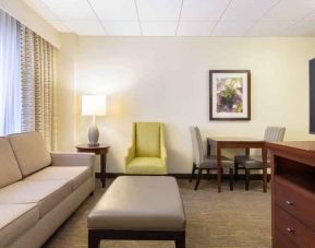 Living room perfect as workspace at the Doubletree by Hilton Houston Medical Center Hotel & Suites.