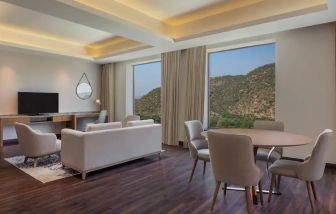 Living room perfect as workspace at the DoubleTree by Hilton Jaipur Amer.