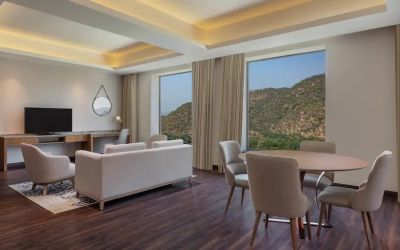 Living room perfect as workspace at the DoubleTree by Hilton Jaipur Amer.