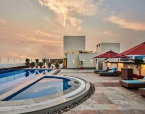 Beautiful rooftop with pool at the Hilton Garden Inn Lucknow.