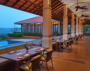 Amazing outdoor terrace perfect as workspace at the Hilton Goa Resort.