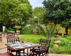 Outdoor patio perfect for co-working at the Hilton Sandton.