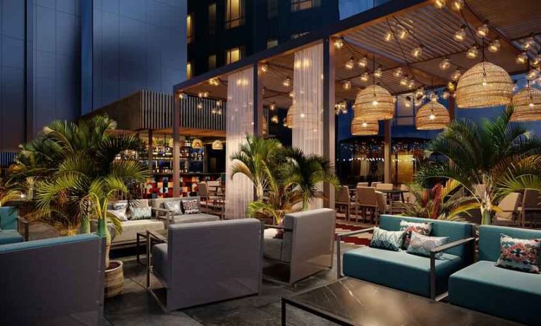 Outdoor patio perfect as workspace at the Hilton Kinshasa.
