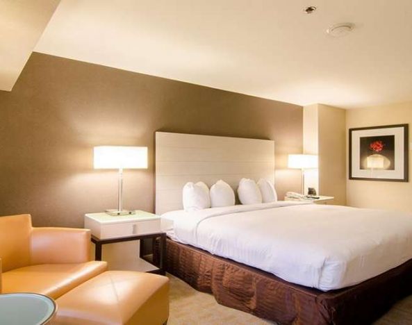Comfortable king bedroom at Hilton Los Angeles Airport.