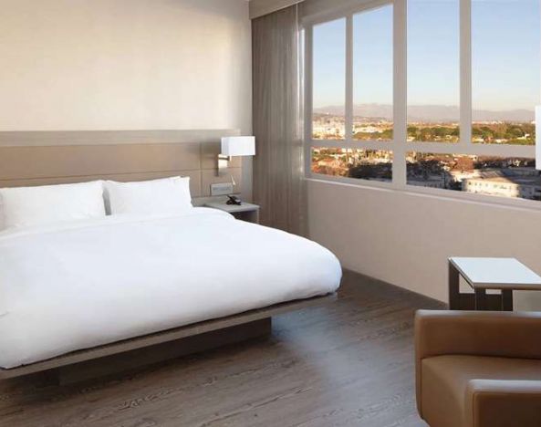 Queen bedroom with view at AC Hotel By Marriott Beverly Hills.