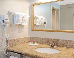 Guest bathroom at Ramada Los Angeles Downtown West.