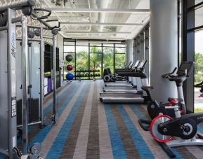 Fully equipped fitness center at Aloft Miami Aventura.