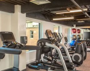 Fully equipped fitness center at Yotel Boston.