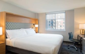 Lovely king bedroom with business desk at Holiday Inn Wall Street.