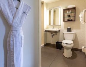 Spacious private guest bathroom at Hotel Felix Chicago.