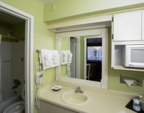 Private guest bathroom with shower at Seralago Hotel and Suites.