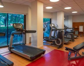 The hotel’s fitness center provides an array of exercise machines for guests.