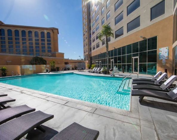 Stunning outdoor pool at Anaheim Marriott Suites.