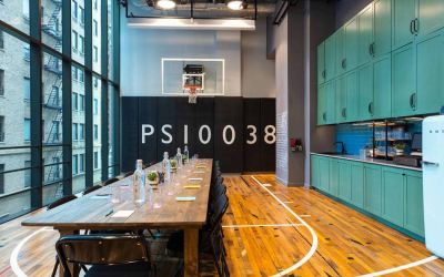 The Moxy NYC Downtown’s basketball court can double up as a meeting room for working guests.