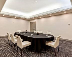 Meeting room with long table and seating for eight around it.