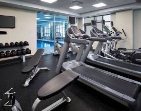 The Holiday Inn & Suites Oakville At Bronte fitness center is equipped with weights, benches, and numerous exercise machines.