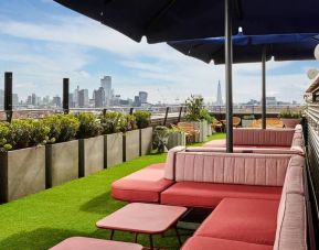 The hotel’s rooftop, with seating to take in the potted garden or the London skyline.