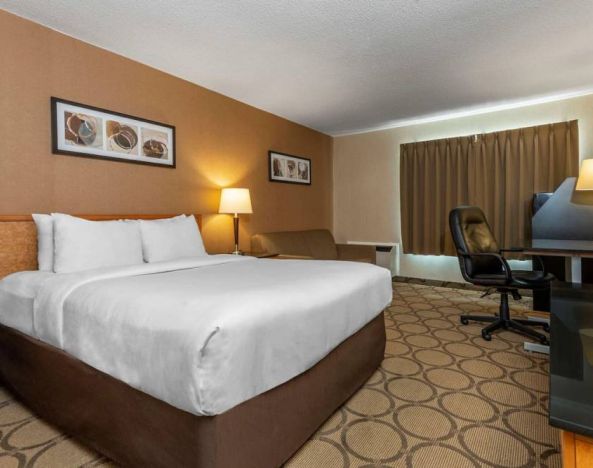 Double bed guest room in Comfort Inn Belleville, furnished with a workspace desk and chair.