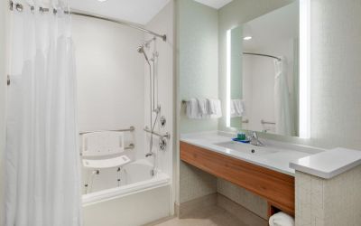 Private guest bathroom with shower at Holiday Inn Express & Suites Ontario.