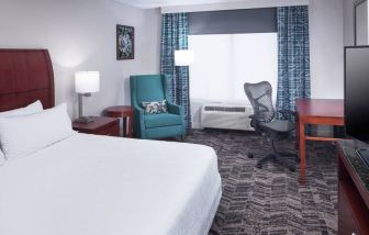 Spacious king suite with TV and business desk at Hilton Garden Inn Dallas/Allen.