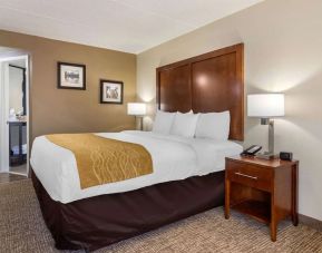 Spacious king bedroom with TV and work station at Comfort Inn Atlanta Airport.