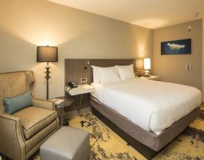 Spacious king bedroom with TV and work station at Hilton Garden Inn Pittsburgh Airport.