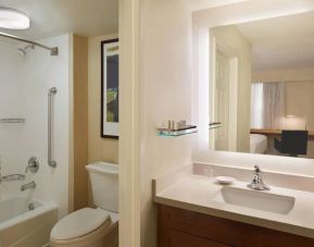Private guest bathroom with shower at Residence Inn Toronto Airport.