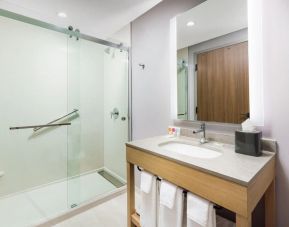 Private guest bathroom with shower at Hyatt Place National Harbor.