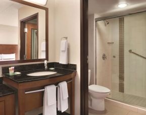 Private guest bathroom with shower at Hyatt Place Chicago/Hoffman Estates.