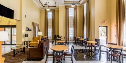 Dining area perfect for coworking at Sleep Inn & Suites Stafford - Sugar Land.