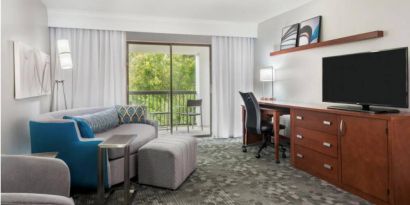 Living area in a day use room at Courtyard By Marriott Sarasota Bradenton Airport.