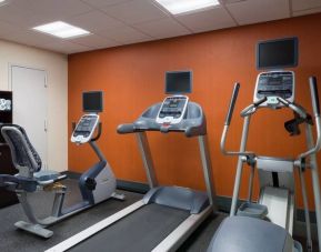 Fitness center with weights and treadmills at Hampton Inn Manhattan Chelsea.
