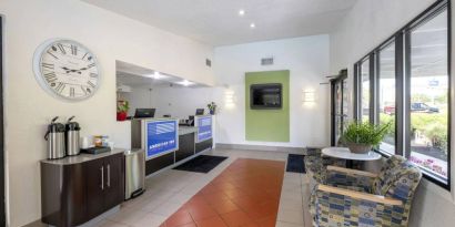 Lobby area at American Inn Carlisle.